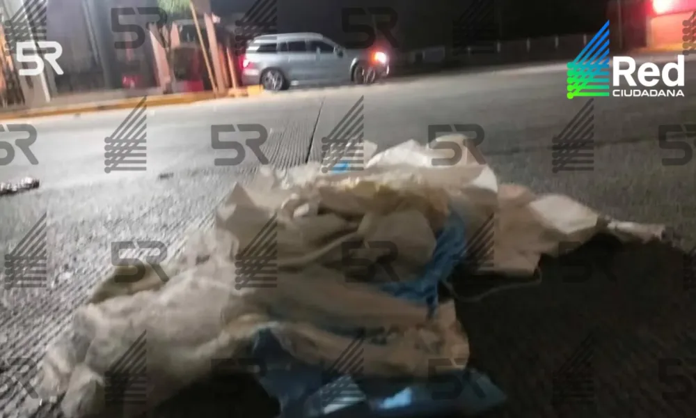Vestidos de novia sobre el asfalto de una carretera de la autopista México-Puebla